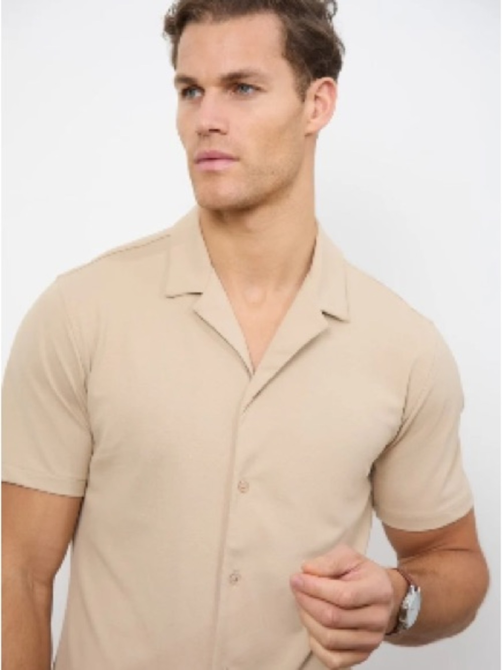 NWT Tailored Athlete Jersey Cuban Collar Shirt Stone XL Muscle Fit